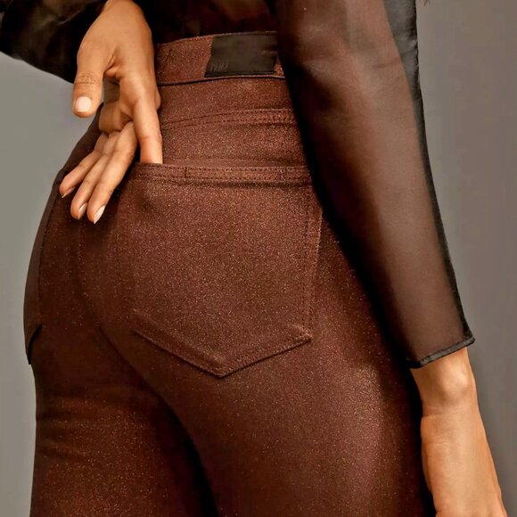 PAIGE Chocolate Shimmer Manhattan High-Rise | Size 27 & Tall Inseam - Picture 1 of 14